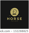 Chess strategy game logo with horse, king, pawn, minister and rook. Logo for chess tournament, chess team, chess championship, chess game application. 132288825