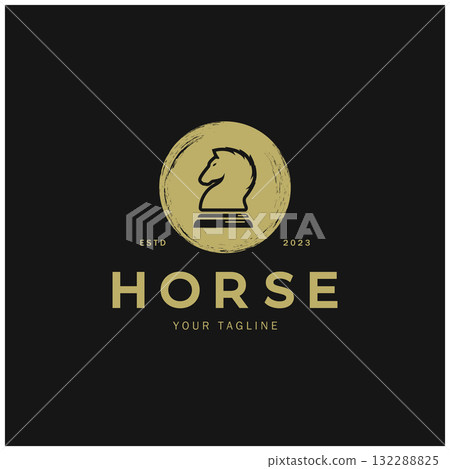 Chess strategy game logo with horse, king, pawn, minister and rook. Logo for chess tournament, chess team, chess championship, chess game application. Chess strategy game logo with horse, king, pawn, minister and rook. Logo for chess tournament, chess team, chess championship, chess game application. 132288825
