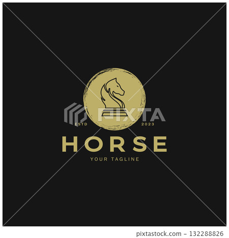Chess strategy game logo with horse, king, pawn, minister and rook. Logo for chess tournament, chess team, chess championship, chess game application. Chess strategy game logo with horse, king, pawn, minister and rook. Logo for chess tournament, chess team, chess championship, chess game application. 132288826
