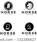 Chess strategy game logo with horse, king, pawn, minister and rook. Logo for chess tournament, chess team, chess championship, chess game application. 132288827