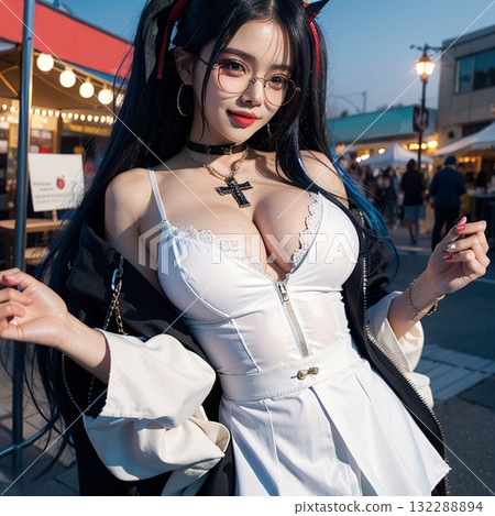 戴著眼鏡，面帶微笑。擺出Cosplay的姿勢。 132288894