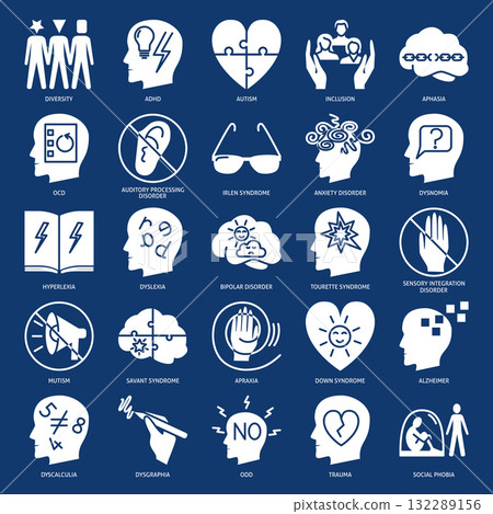 Neurological diversity silhouette icon set 132289156
