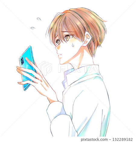 一名男子在使用智慧型手機時遇到麻煩的側面照 132289182