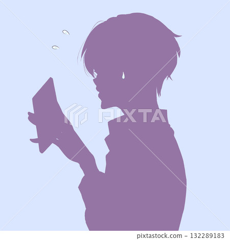 A man with a smartphone in his hand, profile silhouette A man with a smartphone in his hand, profile silhouette 132289183