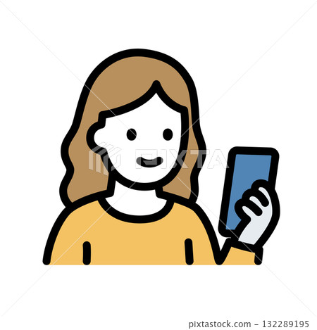 Flat icon of a woman holding a smartphone (vector illustration) Flat icon of a woman holding a smartphone (vector illustration) 132289195