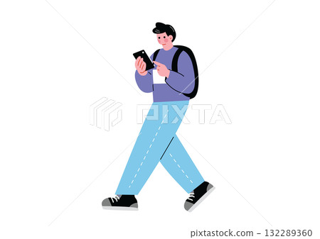 走一邊的人，當觀看智能手機時 132289360