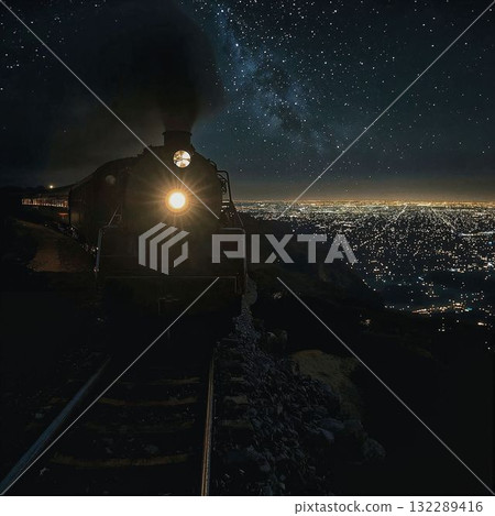 Milky Way rising above the tracks, stars and a locomotive Milky Way rising above the tracks, stars and a locomotive 132289416