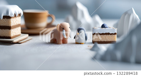 治癒動物 / 可愛的猛獁象、企鵝和咖啡(3D) 治癒動物 / 可愛的猛獁象、企鵝和咖啡(3D) 132289418