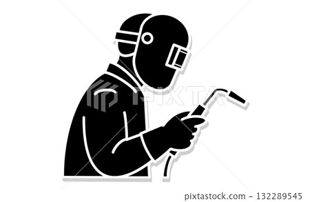 Welding work line illustration icon, worker and welding tools Welding work line illustration icon, worker and welding tools 132289545