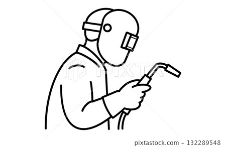 Welding work line illustration icon, worker and welding tools Welding work line illustration icon, worker and welding tools 132289548