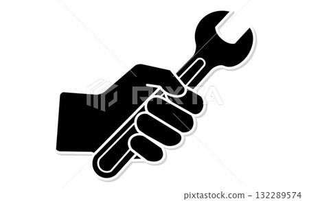 手握扳手（維修工作工具）的線條畫 132289574