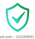 Check mark badge icon, certification mark, green gradient, RGB 132289691