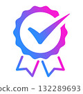Check mark badge icon, certification mark, gear, gradient, RGB 132289693
