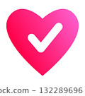 Check mark badge icon, certification mark, heart, RGB 132289696