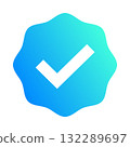 Check mark badge icon, certification mark, gear, RGB 132289697