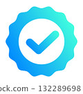 Check mark badge icon, certification mark, gear, RGB 132289698