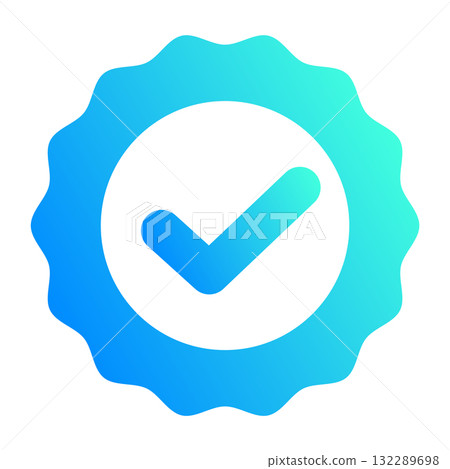 Check mark badge icon, certification mark, gear, RGB 132289698