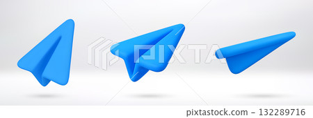 Blue 3d cartoon paper plane icon set 132289716