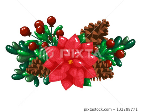 Christmas Poinsettia Pine and Berry Swag 132289771