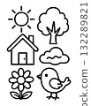 Kids coloring pictures. outlined illustration for children's drawing of house and outdoors. Cartoon nature 132289821