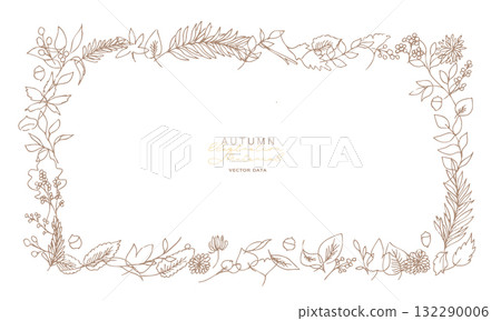 植物線條藝術插圖。秋季植物向量框架。冬季植物的簡單背景。 132290006