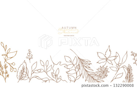 Line art illustration of plants. Vector frame of autumn plants. Simple background of winter plants. Line art illustration of plants. Vector frame of autumn plants. Simple background of winter plants. 132290008