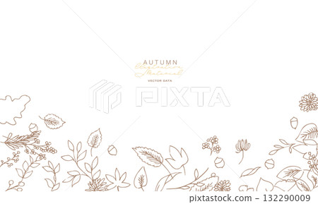 Line art illustration of plants. Vector frame of autumn plants. Simple background of winter plants. Line art illustration of plants. Vector frame of autumn plants. Simple background of winter plants. 132290009