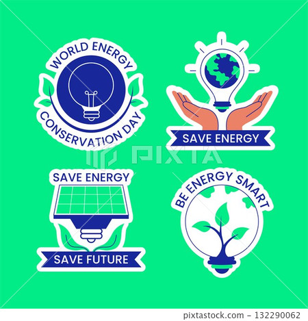 Flat Hand Drawn Label Design for Energy Conservation Day Cartoon Background Flat Hand Drawn Label Design for Energy Conservation Day Cartoon Background 132290062
