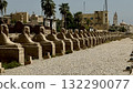 Small stone statues lined up on the desert avenue, historical architecture and tourism background material 132290077