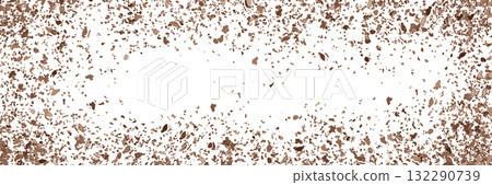 Chocolate crumbs top view on white bg 132290739