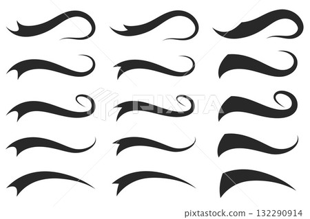 Baseball team swoosh tails. Vector font underlines for sport logo. Vintage swish shapes and wavy brush strokes. Calligraphic swirl accent design elements. 132290914
