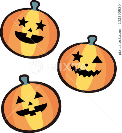 Three facial expressions Jack-o'-lantern illustration set, cute Halloween decoration 132290920