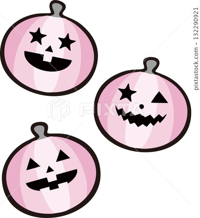 Three facial expressions Jack-o'-lantern illustration set, cute Halloween decoration 132290921
