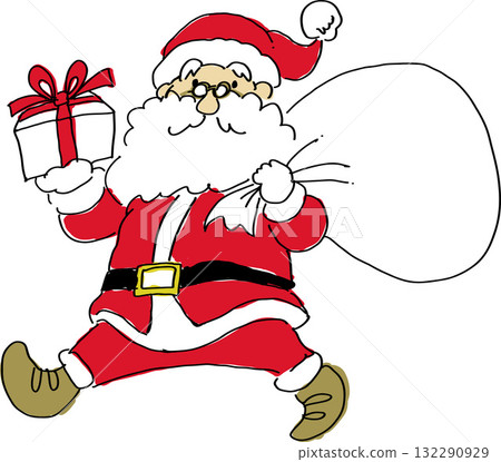 Hand-drawn illustration of Santa Claus running with gifts Hand-drawn illustration of Santa Claus running with gifts 132290929