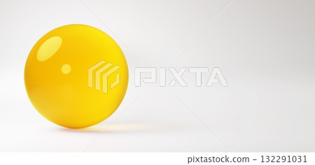 Yellow glass-like sphere on white background. Copy space. 3D (landscape) Yellow glass-like sphere on white background. Copy space. 3D (landscape) 132291031