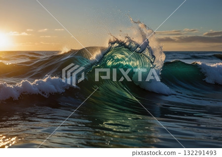 Closeup sea waves sunset time Closeup sea waves sunset time 132291493