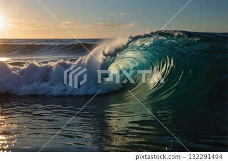 Closeup sea waves sunset time Closeup sea waves sunset time 132291494
