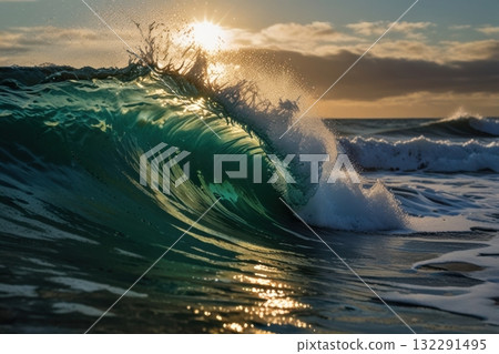Closeup sea waves sunset time Closeup sea waves sunset time 132291495
