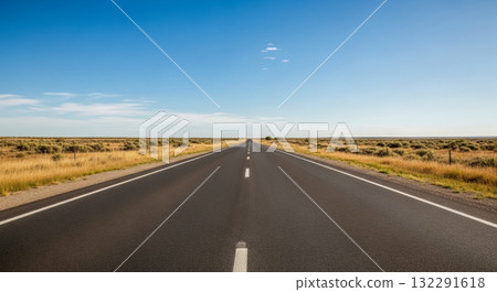 Empty straight road through desert landscape for concept of journey, future, freedom, travel adventure and new opportunities on life path 132291618