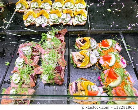 Various traditional scandinavian open faced sandwiches Various traditional scandinavian open faced sandwiches 132291905