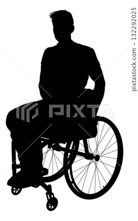 Silhouette of Man Sitting in Wheelchair Isolated Silhouette of Man Sitting in Wheelchair Isolated 132292025