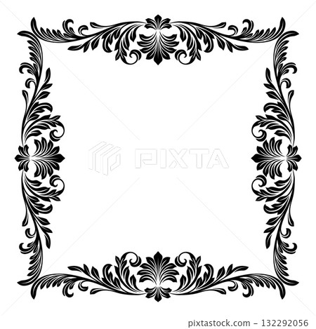 Filigree Heraldic Crest Motif Floral Pattern Frame 132292056