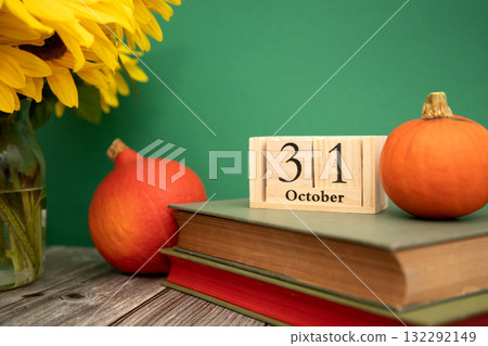 Autumn composition with pumpkins. Autumn is the harvest season. 132292149