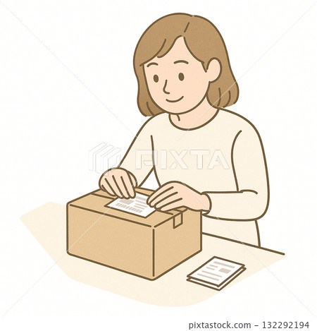 Employment support, vocational training, sticking stickers on boxes 132292194