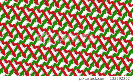 Isometric rising and falling stock market trends up and down arrows. Backdrop for advertising of banking services. 3D vector background top view at an angle Isometric rising and falling stock market trends up and down arrows. Backdrop for advertising of banking services. 3D vector background top view at an angle 132292202
