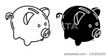 Linear isometric icon. Ceramic piggy bank for saving pocket money for an important purchase. Simple vector isolated on white background 132292203