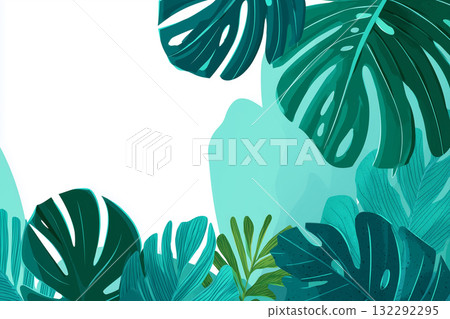 Monstera and green leaf summer background | Cool and refreshing botanical design 132292295