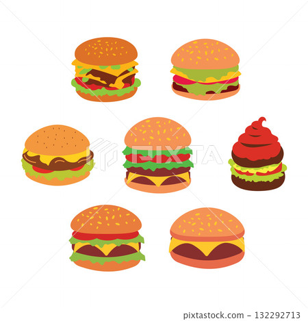 Juicy Burger Collection Fast Food Illustration Set 132292713