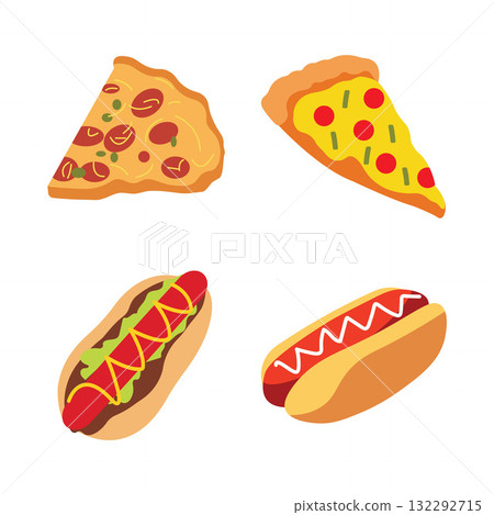 Pizza and Hotdog Delight Fast Food Vector Set Pizza and Hotdog Delight Fast Food Vector Set 132292715