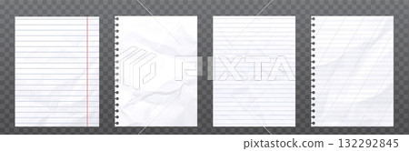 Crumpled notebook sheets set on transparent Crumpled notebook sheets set on transparent 132292845